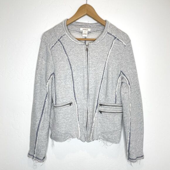 Sundance Jersey Cotton Military Style Distressed Zip Up Jacket Womens Small Gray - Picture 1 of 5